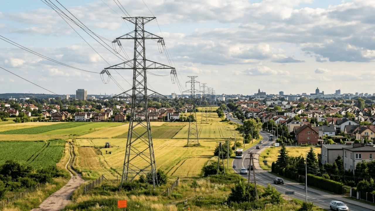 Słupy i linie energetyczne